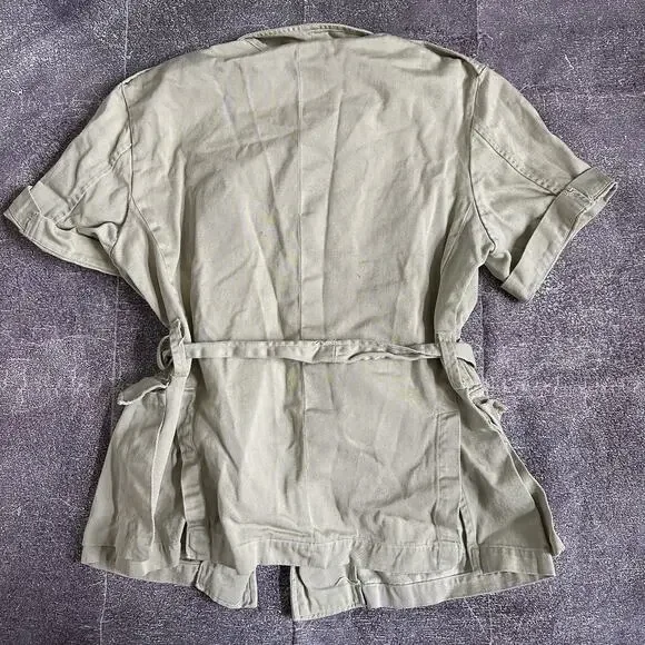 Women's Vintage 70's Original Light Sage Belted Short Sleeved Safari Jacket Sz L - Picture 4 of 4